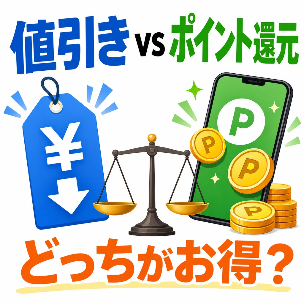 値引きとポイント還元のどちらがお得かを比較する記事のサムネイル画像